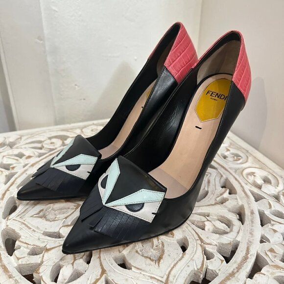 Fendi Multicolor Leather Monster Eyes Pointed Toe Pumps Size 36.5 - Picture 1 of 8